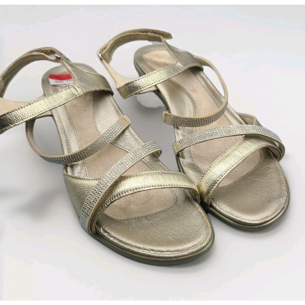Naot Sandals Womens sz 11/  42 Innovate Strappy Gold Leather Heel Sparkly NEW